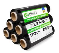 V1 TRADE Pellicola elastica nera, rotolo di pellicola avvolgente, 285 m/50 cm, materiale da imballaggio, pellicola per imballaggio su rotolo, pellicola per mobili, pellicole per trasloco, pellicola