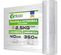 V1 Trade Pellicola elastica trasparente - Rotolo 350 m x 40 cm - imballaggio 23 my - mobili
