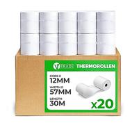 V1 Trade Rotoli termici da 57 mm x 30 m x 12 mm (20 pezzi) - Rotoli di carta termica da 57 mm per registratore di cassa, rotoli di carta termica da 42 g/ m2