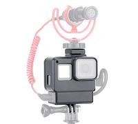 V2 Vlog Case Action Camera Housing Shell Vlogging Cage Frame con Cold Shoe Mount per Hero 7 6 5 Nero Microfono Esterno Pro 3 5mm Adattatore Microfono Bicicletta Handrack Casco Cintura toracica