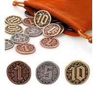 v2croft 30 monete in metallo per giochi da tavolo, gettoni oro argento con valore nominale (1, 5, 10) per giochi di ruolo da tavolo, monete del tesoro per giochi pirati, feste cosplay