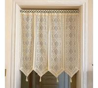 V3VOGUE Tenda Corta in Stile Rustico B75 X H60cm B150 X H200cm Tendina da Bistrò in Pizzo per Finestra E Porta, Boho, Mantovana Ricamata Floreale con Nappa per Camera da Letto(W 100cm x L 60cm)