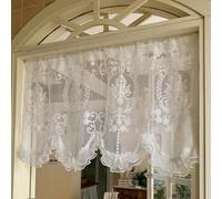 V3VOGUE Tenda Corta in Stile Rustico Mantovana Ricamata Floreale in Pizzo per Finestra E Porta, Casa Decorazione, Divisori, Tasche per Aste, per Cucina, Soggiorno, Tendina da Bistrò(W 196cm x L 65cm)