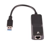 V7 Adaptador negro Gigabit Ethernet con conector USB 3.0 A macho a RJ45 hembra