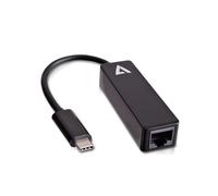 V7 Adaptador USB negro de vídeo con conector USB-C macho a RJ45 hembra