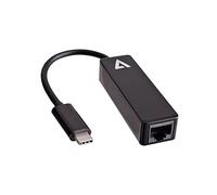V7 Adaptador USB negro de vídeo con conector USB-C macho a RJ45 hembra