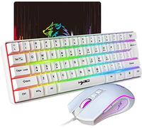 V700 Set Tastiera e Mouse da Gioco,Tastiera al 60%,Layout Compatto a 61 Tasti, Illuminazione RGB,Mouse con Sensore Ottico con luce LED Colorata, Fino a 3600 DPI,per PC,Mac-Bianco