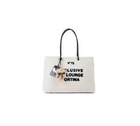 V73 Borsa Shopping Ski Lounge Cortina, Beige in Tessuto Sherpa, 43x31x11 cm, con Tasche Interne, Charm Orsetto e Ski Pass, Manici Doppi