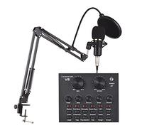 V8 Scheda audio esterna Live Microfono a condensatore con scheda mixer Microfono regolabile Sospensione Braccio a forbice e supporto antiurto per streaming karaoke canto musica podcast
