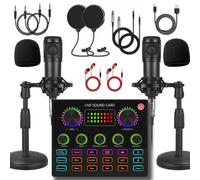 V8max - Set di apparecchiature per podcast per 2, microfono a condensatore Phantom Power da 48 V, 4 schede audio personalizzabili per registrazione podcast, streaming, Youtube, PC, smartphone