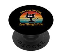 Va bene, sto bene, va tutto bene, divertente gatto nero retrò PopSockets PopGrip Adesivo