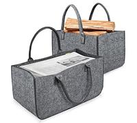 VA-Cerulean 2X sacchetti in feltro per legna da ardere portatile pieghevole per legna da ardere, con manici, grande cestino multiuso per legna da ardere, giornali(Typ A,colore grigio chiaro)