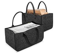 VA-Cerulean 2X sacchetti in feltro per legna da ardere portatile pieghevole per legna da ardere, con manici, grande cestino multiuso per legna da ardere, giornali(Typ A,colore grigio scuro)