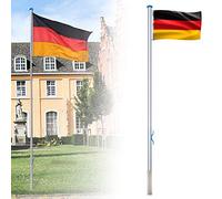 VA-Cerulean Asta per bandiere in alluminio, 6,5 m, con bandiera della Germania, cavo e supporto per pavimento, bandiera in alluminio, 5 diverse altezze regolabili