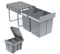 VA-Cerulean Pattumiera da incasso a 2 scomparti, 2 x 20 litri, pattumiera estraibile con guide telescopiche, secchio estraibile, sistema di raccolta differenziata, grigio, 48 x 34,2 x 41,8 cm