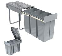 VA-Cerulean Pattumiera da incasso a 3 scomparti, 3 x 10 litri, pattumiera estraibile con guide telescopiche, secchio estraibile, sistema di raccolta differenziata, grigio, 48 x 26 x 41,8 cm