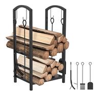 VA-Cerulean Scaffale per legna da ardere in metallo, 40 x 38 x 76 cm, con 4 attrezzi per camino, per interni a doppio strato, colore: nero