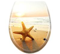 VA-Cerulean Sedile WC con abbassamento automatico, universale, in plastica rigida, per tutti i WC in commercio, chiusura morbida, antibatterica, facile da montare (stella marina)