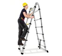 VA-Scala telescopica in alluminio ceruleo scala pendente scala multiuso argento 12 gradini / 16 gradini scala a pioli scala multifunzione allungabile scala in alluminio di alta qualità, 380 cm / 500 c