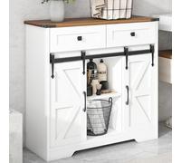 Vabches Armadietto da pavimento per bagno, armadietto con porta scorrevole e cassetti, armadietto da buffet bianco con ripiani regolabili per bagno, cucina, ingresso, soggiorno