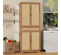 Vabches Armadietto portaoggetti con grande cassetto, in rattan, con ripiani regolabili, per cucina, soggiorno, ingresso, casa e ufficio