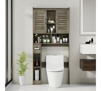 Vabches Armadietto portaoggetti sopra il WC, armadietto portaoggetti da mettere sopra il WC con 2 ante a feritoia, per la casa, salvaspazio, per bagno, lavanderia, bagno