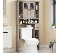Vabches Armadietto portaoggetti sopra il WC con doppie ante e ripiani regolabili, grigio autoportante per la casa, salvaspazio, per bagno, lavanderia