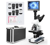Vabiooth Microscopio trinoculare composto da laboratorio di ricerca con ingrandimento 40X-2500X con schermo LCD da 7 pollici, oculare elettronico da 5 MP, stadio meccanico a due strati per