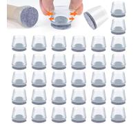 VABNEER 16 Pezzi Tappi Sedie Silicone, 18-20mm con Feltrini, Rotondo Trasparente Caps Protector Pad per Pavimenti in Legno