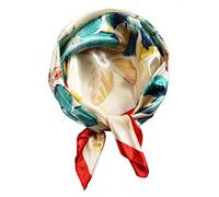 vabovin Sciarpa di seta come la testa per le donne Bandana stampata in raso per avvolgere i capelli accessorio di moda sciarpa per capelli quadrata 35 pollici, 99-133 Fiori Verdi Sfondo Beige, 35''x35