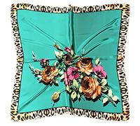 vabovin Sciarpa di seta come la testa per le donne Bandana stampata in raso per avvolgere i capelli accessorio di moda sciarpa per capelli quadrata 35 pollici, 012 Fiori Leopardo Verde, 35'' x 35''