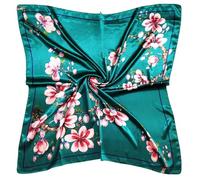 vabovin Sciarpa di seta come la testa per le donne Bandana stampata in raso per avvolgere i capelli accessorio di moda sciarpa per capelli quadrata 35 pollici, 0129 Fiori Blu Verde, 35''x35''