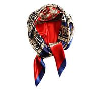 vabovin Sciarpa per capelli quadrata da 35 '' in seta come sciarpa per capelli quadrata bandana stampata in raso per avvolgere i capelli accessorio di moda, 137 Modello Totem Blu Navy Bianco Rosso, 35