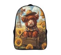 Vaca de las Tierras Altas, carro de madera Borsa Da Scuola Ragazzi Zaini Ragazze Elementare SunFlores And Cactus Zainetto Bambino Gita Zaino Leggero 16 inch