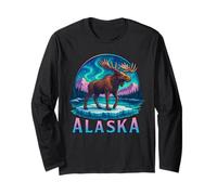Vacanza di Viaggio dell'Alaska Alce Aurora boreale Aurora Alaska Maglia a Manica