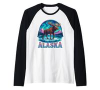 Vacanza di Viaggio dell'Alaska Alce Aurora boreale Aurora Alaska Maglia con Maniche Raglan