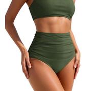 Vacanza Due pezzi Costume Da Bagno A Vita Alta Costumi Da Bagno Bikini Bottoms per Dimagrire Triangolo Spiaggia Piscina, Verde militare, S