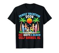 Vacanza in Famiglia 2026 Rosso Bianco E Spiaggia a Gulf Shores Maglietta