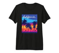Vacanza retrò California Tramonto Palm Tree Beach Vibes Maglietta Premium