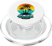 Vacanza retrò con le palme al tramonto a Waikiki Oahu Hawaii PopSockets PopGrip per MagSafe