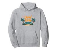 Vacanza sull'amaca sulla Spiaggia Tropicale Livin' Easy Felpa con Cappuccio, Unisex per Adulti, Grigio Melange, M