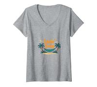 Vacanza sull'amaca sulla Spiaggia Tropicale Livin' Easy Maglietta con Collo a V, Donna, Grigio Melange, XXL