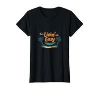 Vacanza sull'amaca sulla Spiaggia Tropicale Livin' Easy Maglietta, Donna, Nero, S