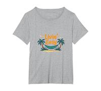 Vacanza sull'amaca sulla Spiaggia Tropicale Livin' Easy Maglietta, Donna Plus-Size, Grigio Melange, 4X