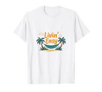Vacanza sull'amaca sulla Spiaggia Tropicale Livin' Easy Maglietta, Uomo, Bianco, XXL