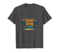 Vacanza sull'amaca sulla Spiaggia Tropicale Livin' Easy Maglietta, Uomo, Grigio Scuro, 6XL
