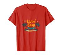 Vacanza sull'amaca sulla Spiaggia Tropicale Livin' Easy Maglietta, Uomo, Rosso, XXL