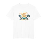 Vacanza sull'amaca sulla Spiaggia Tropicale Livin' Easy Maglietta, Uomo Taglie Grandi, Bianco, 5X Tall