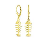 Vacanze Nautiche Oceano Mare Leva Posteriore Goccia Dangle Scheletro Pesce Orecchini Per Le Donne Teen Placcato Oro 14K .925 Argento Sterling