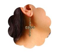 Vacaonio Orecchini pendenti a forma di teschio punk, con croce dorata, orecchini con teschio di Halloween, orecchini a croce con teschio umano, gioielli per donne e ragazze, Zinco, Nessuna pietra